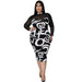 Color-Black-Plus Size Women Clothes Dress See-through Stitching Printing Slim Fit Maxi Dress New-Fancey Boutique