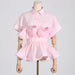 Summer Polo Collar Ruffled Stitching Design Tight Waist Slimming High Grade Short Sleeve Shirt for Women-Pink-Fancey Boutique