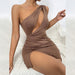 Color-Brown-Summer Split Sleeveless Women Hip Sexy Hollow Out Cutout Diagonal Collar Dress-Fancey Boutique