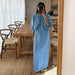 Women Clothing Retro Tea Dress for Women Puff Sleeve Shirt Set Summer-Blue-Fancey Boutique