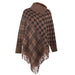 Color-Khaki-Autumn Winter Shawl Cape Knitwear Sweater Half Open Collar Tassel Hem Coat-Fancey Boutique
