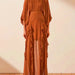 Australian Brand Elegant Ruffled Maxi Dress Autumn round Neck Long Sleeve Pleated Dress-Orange-Fancey Boutique