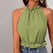 Fresh Air Halter Sleeveless T shirt Summer Pleated Short Solid Color Slim Fit Top-Fancey Boutique