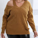 Color-camel-Women Autumn Winter Pullover Top plus Size Women Clothes Personalized off Shoulder Woven Sweater V neck Sweater-Fancey Boutique