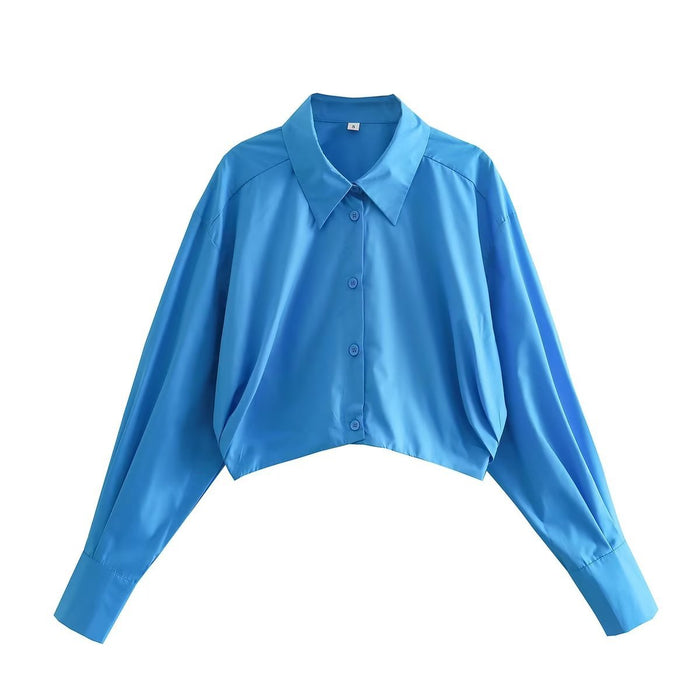 Color-Blue-Women Clothing Color Short Shirt Long Sleeve Top Casual All Matching Graceful-Fancey Boutique