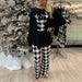 Color-black-Christmas Elements Printed Homewear Women Autumn Winter Long Sleeve Top Trousers Two Piece Set-Fancey Boutique