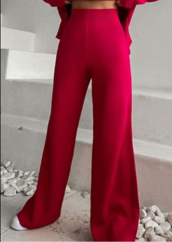 Color-Red Pants-Loose Casual Sweater Top Trousers Set-Fancey Boutique