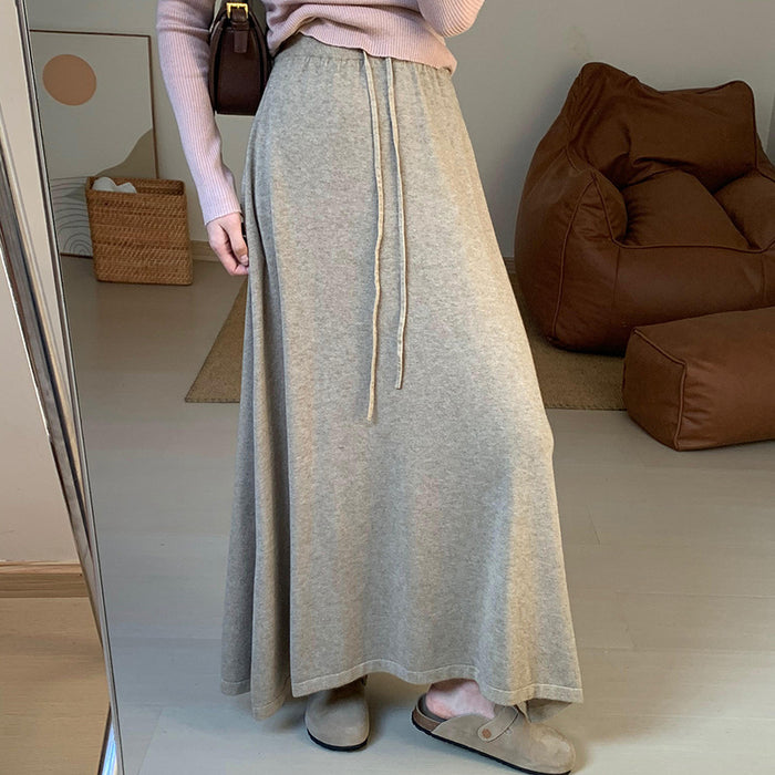 Autumn Warm Comfortable All Matching Knitted Overskirt Korean Waist Slimming Mid Length Dress Women-Fancey Boutique