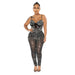 Color-Black-Women Wear Solid Color Mesh Rhinestone Sleeveless Trousers Jumpsuit-Fancey Boutique