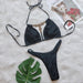 Color-Black-Bikini Crystal Diamond Split Women's Swimsuit Plain Tied Swimsuit-Fancey Boutique