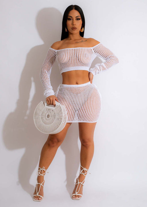 Color-White-1-Beach Suit Hollow Out Cutout Knitted Holiday Hand Crocheting Bandage Sun Proof Set-Fancey Boutique