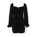 Color-Black-Women Clothing Winter Sexy Pleated Slim Sheath Dress-Fancey Boutique