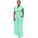 Drawstring Sleeveless Vest High Waist Women Baggy Straight Trousers Two Piece Suit-Green-Fancey Boutique