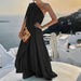 Color-Black-Summer Women Clothing Graceful Fashionable Solid Color French Loose One-Shoulder Maxi Dress-Fancey Boutique