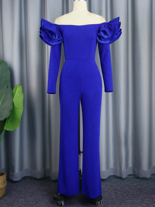 Color-Blue-Autumn off Shoulder Elegant Jumpsuit Office Long Sleeve Women Jumpsuits-Fancey Boutique