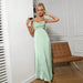 Color-Mint Green-Summer Solid Color Sexy Satin Strap Dress Women Embellished Collar Satin Strap Dress-Fancey Boutique