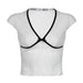 Color-White-Fresh Girl Lace Bow Stitching Sexy V neck See through Contrast Color Fit Flying Sleeves T shirt-Fancey Boutique