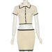 Spring Summer Women Wear Short Sleeved Cardigan Collared Sexy Sheath Skirt Set Skirt-Khaki-Fancey Boutique