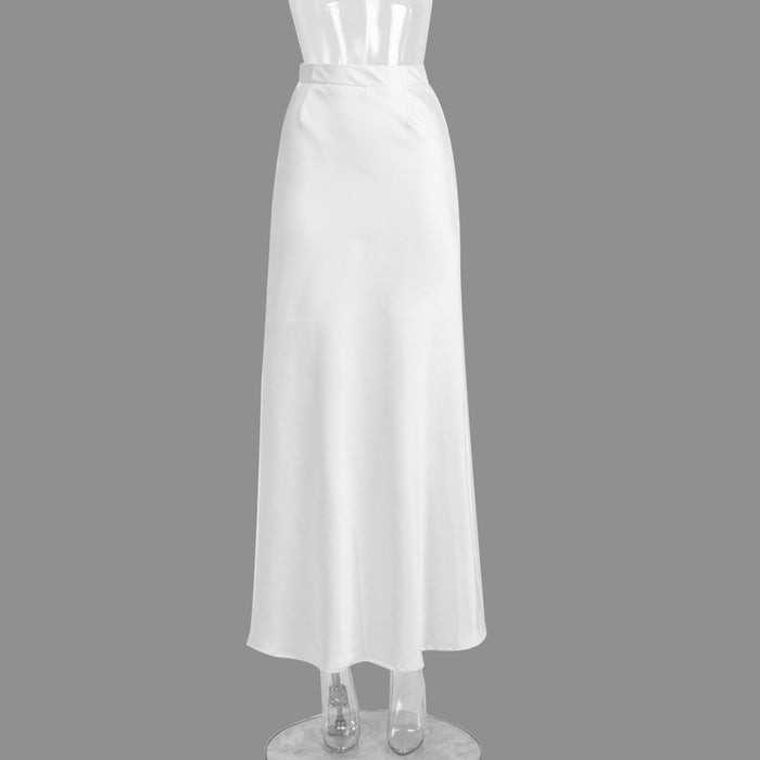 Fishtail Skirt Spring Satin Satin Long High Waist Hip Mop Fishtail Skirt-White-Fancey Boutique