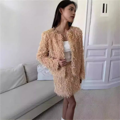 Fall Winter Tassel Women Korean Elegant Coat Top Skirt Sets-Fancey Boutique