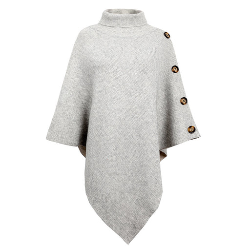 Color-Gray-Autumn Winter Shawl Cape Solid Color Turtleneck Women Sweater-Fancey Boutique