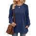 Color-Navy Blue-Autumn Winter Solid Color round Neck Loose Casual Long Sleeve T shirt Top for Women-Fancey Boutique