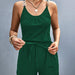 Women Clothing Summer Pleated Stitching Metal Strap Jumpsuit Women-Blackish Green-Fancey Boutique