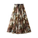 Summer Korean Floral Print Skirt Large Swing A line Wild High Waist Long Skirt for Women-Khaki-Fancey Boutique