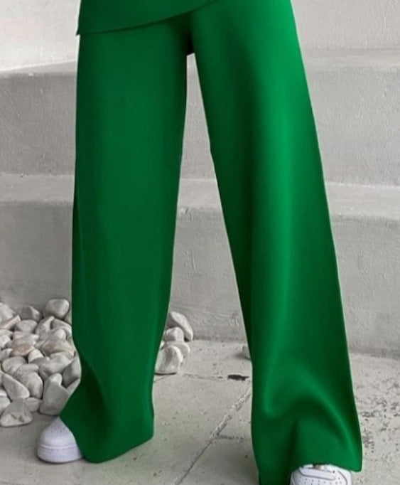 Color-Green Pants-Autumn Winter Long Sleeve Loose Casual Sweater Knitted Top Trousers Set-Fancey Boutique