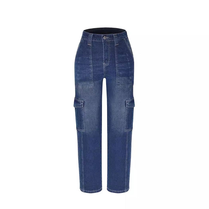 Y2g Multi Bag Jeans for Women High Waist Straight Pants Washed Loose Jeans-Fancey Boutique