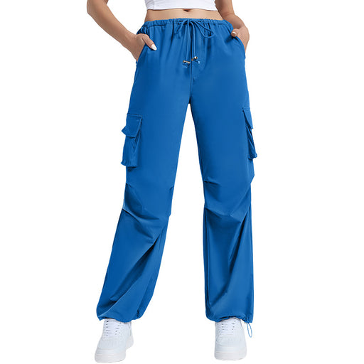 Color-Blue-Retro Straight Wide Leg Pants Women Autumn Solid Color Multi Pocket Loose Baggy Trousers Casual Working Pants-Fancey Boutique