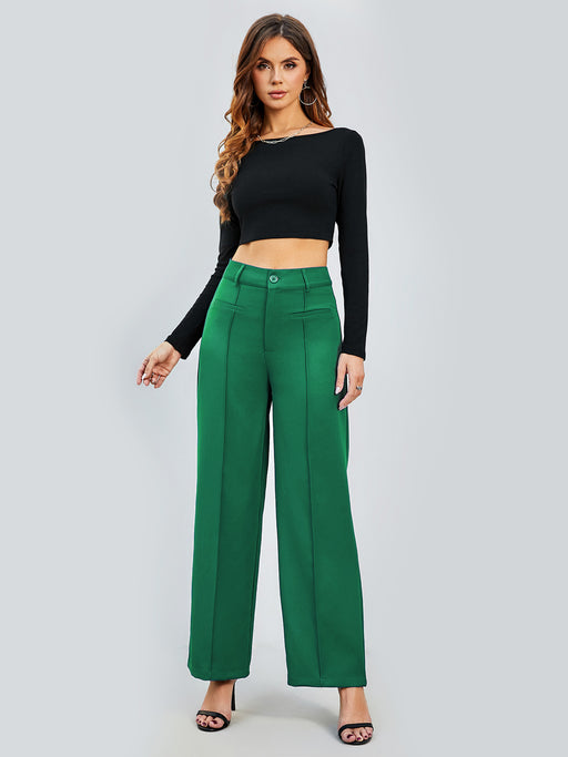 Color-Green-Autumn Winter Professional Work Pant Women Casual Straight Leg Wide Leg Pants High Waist Slimming Draping Long Pants-Fancey Boutique