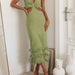 Personalized Sling Dress Close Fitting Sheath Long Slim Fit Slit Hemline at Hem Backless Dress-Green-Fancey Boutique