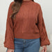 Color-Brown-plus Size Women Woven Sweater Women Clothes Autumn Winter Half Turtleneck Lantern Sleeve Cropped Pullover Sweater-Fancey Boutique