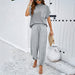 Color-Gray-Women Clothing Spring Summer Casual Solid Color Woolen Trousers Set-Fancey Boutique
