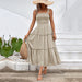 Color-Apricot-Women Solid Color Sling Summer Dress-Fancey Boutique
