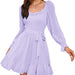 Color-Lavender-Early Spring Chiffon Dress Women Ruffled V neck Fitted Waist Sweet A line Dress-Fancey Boutique