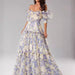 Spring Summer off the Shoulder Women Organza Fairy Long Elegant Evening Dress-Blue-Fancey Boutique