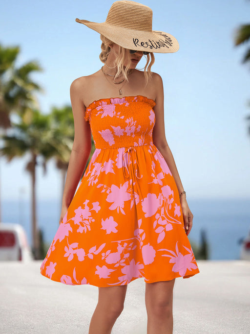 Women Clothing Printed Smocking Dress-Orange-Fancey Boutique