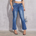 Autumn Winter Show Lines No Elastic Slim Fit Slimming Blue Denim Women All-Matching Straight Pants-Fancey Boutique