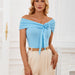 Color-Light Blue-Casual Women Wear Solid Color Off Shoulder Waist Controlled Top-Fancey Boutique