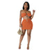 Color-Orange-Women Clothing Popcorn Sexy Cropped Wrapped Chest Short Skirt Bubble Two Piece Set-Fancey Boutique