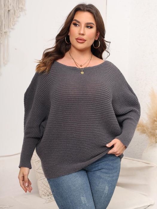 Color-Gray-Women Pullover Woven Sweater plus Size Women Clothes Autumn Winter Sleeve Neck Shoulder Loose Sweater-Fancey Boutique