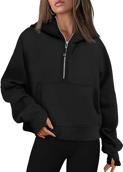 Color-Black-Women Clothing Half Zipper Hooded Sweatshirt Loose Short Velvet Sweater-Fancey Boutique