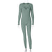 Color-Green-Women Clothing Spring Solid Color Slim Sports Long Sleeve Jumpsuit-Fancey Boutique