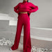 Color-Red Suit-Autumn Winter Russian Long Sleeve Loose Casual Sweater Knitted Top Trousers Set-Fancey Boutique