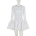 Autumn Socialite Elegant Slim Fit Texture Long Sleeve Ruffled Mini Dress Women-White-Fancey Boutique