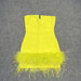 Sexy Dress Sexy Backless Deep V Plunge neck Tube Top Feather Mini Sundress-Yellow-Fancey Boutique