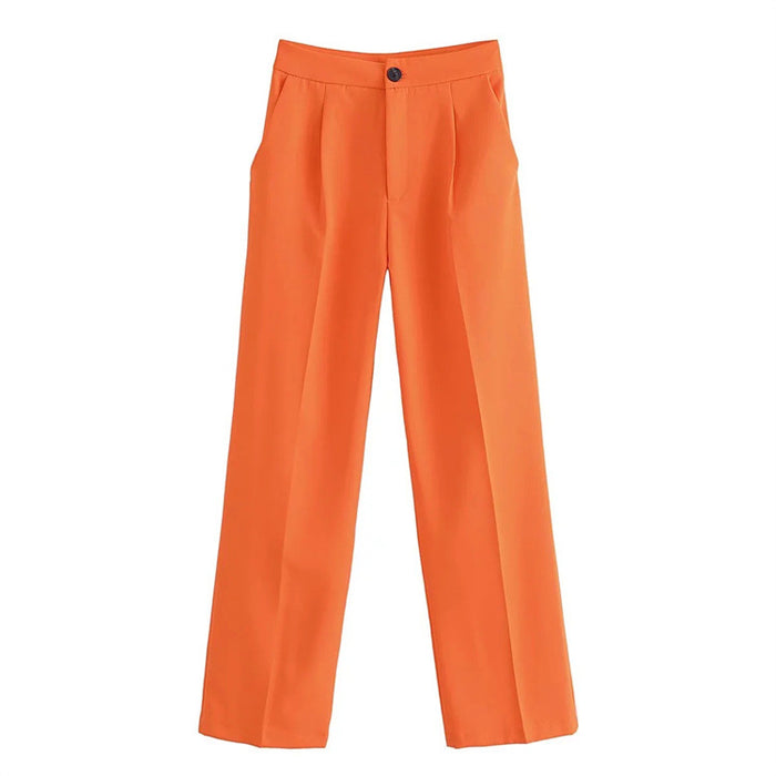 Color-Orange-High Waist Wide Leg Trend Women Pants Spring Summer Candy Color Loose Drooping Mop Pants-Fancey Boutique