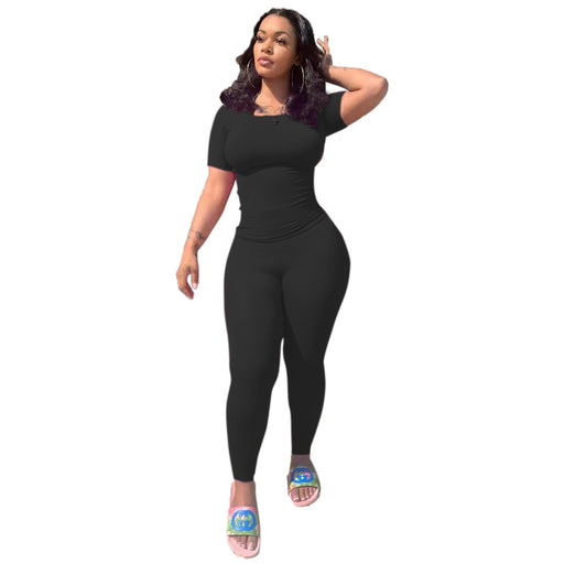 Color-Black-Women Clothing Sexy Casual Super Elastic Rib Tight Sports Two-Piece Set-Fancey Boutique